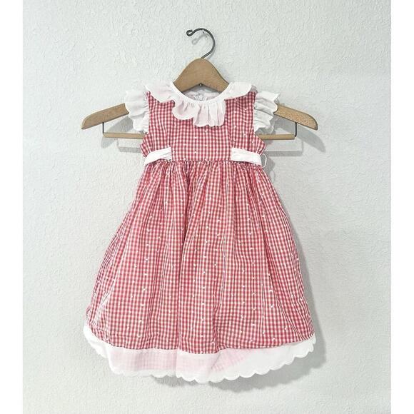 Other - Vintage Sylvia White Toddler Girls Dress Red and White Gingham Zipper Ruffles 2T